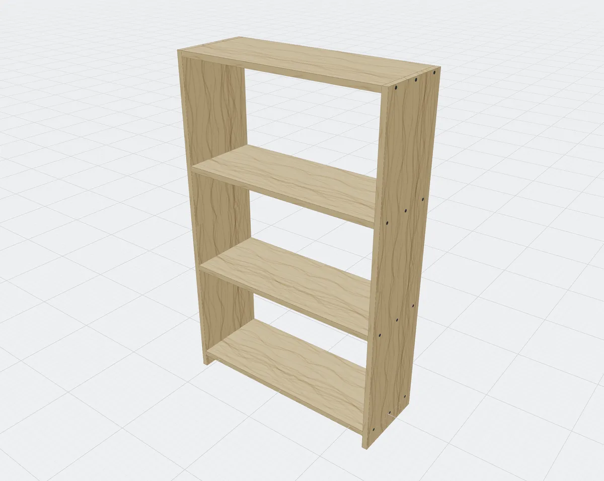 A bookcase built from 1x12 boards, with shelves between the sides.