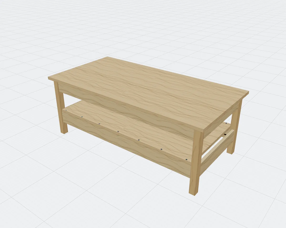 A coffee table with a lower shelf.
