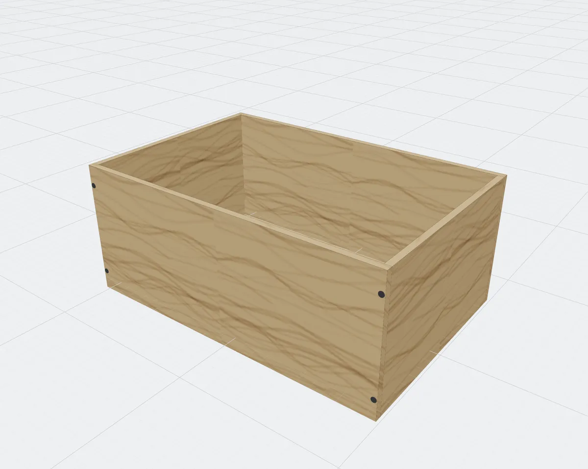 An open-top box made from plywood.