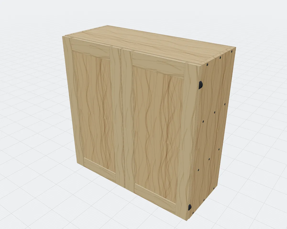 A wall cabinet with a pair of shaker doors.